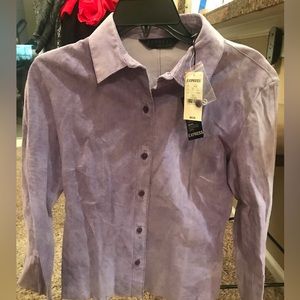 Express lavender suede button down fitted shirt , NWT extra button with tag